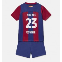 Dětský fotbalový dres Barcelona Jules Kounde #23 2023-24 Domácí Krátký Rukáv (+ trenýrky)